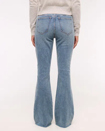 Abercrombie & Fitch Curve Love Mid Rise Bootcut Frayed Hem Jean In Blue