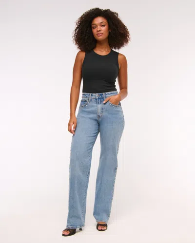 Abercrombie & Fitch Curve Love High Rise 90s Relaxed Studded Jean In Blue