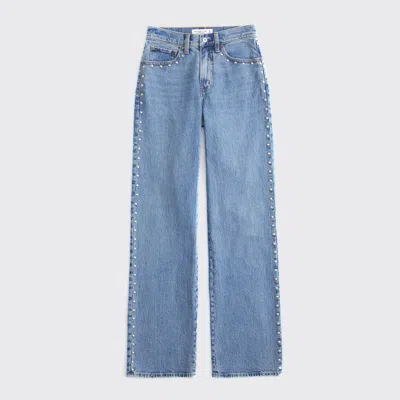 Abercrombie & Fitch Curve Love High Rise 90s Relaxed Studded Jean In Blue