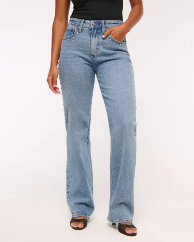 Abercrombie & Fitch Curve Love High Rise 90s Relaxed Studded Jean In Blue