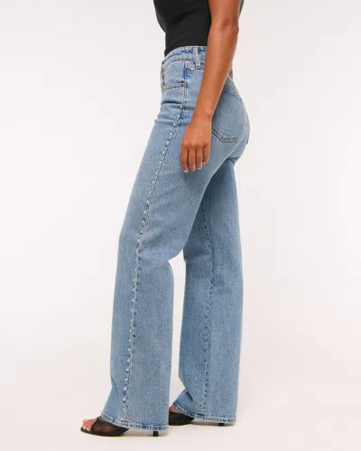 Abercrombie & Fitch Curve Love High Rise 90s Relaxed Studded Jean In Blue