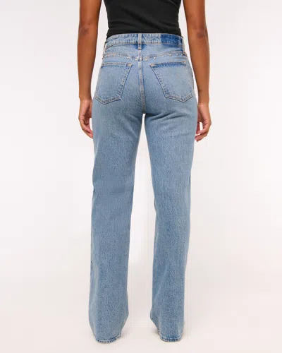 Abercrombie & Fitch Curve Love High Rise 90s Relaxed Studded Jean In Blue