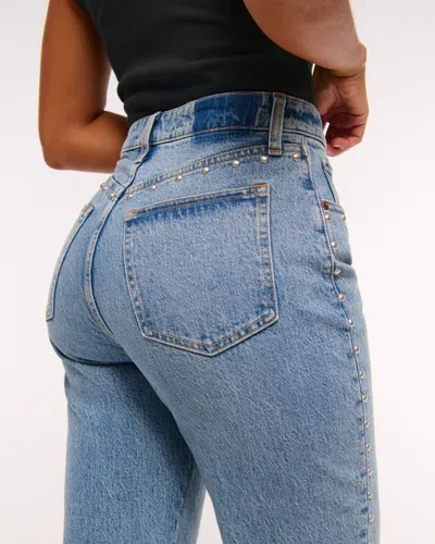 Abercrombie & Fitch Curve Love High Rise 90s Relaxed Studded Jean In Blue