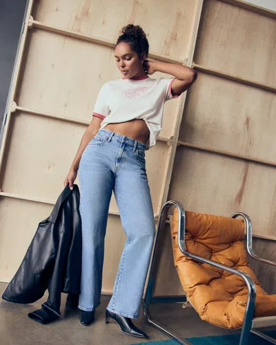 Abercrombie & Fitch Curve Love High Rise 90s Relaxed Studded Jean In Blue