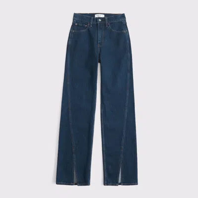 Abercrombie & Fitch Curve Love High Rise 90s Relaxed Split-vent Hem Jean In Blue