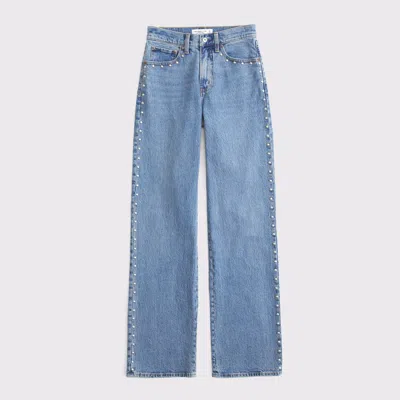 Abercrombie & Fitch High Rise 90s Relaxed Studded Jean In Blue