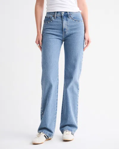 Abercrombie & Fitch High Rise 90s Relaxed Studded Jean In Blue