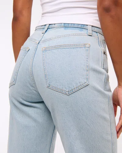 Abercrombie & Fitch Curve Love High Rise 90s Relaxed Split-vent Hem Jean In Blue