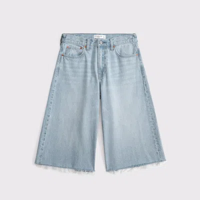 Abercrombie & Fitch Curve Love Mid Rise Long Jort In Blue