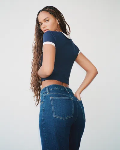 Abercrombie & Fitch Curve Love Mid Rise 90s Straight Jean In Blue