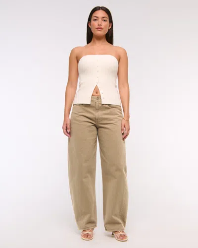 Abercrombie & Fitch Curve Love Mid Rise Barrel Jean In Brown