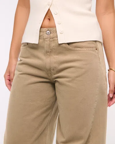 Abercrombie & Fitch Curve Love Mid Rise Barrel Jean In Brown