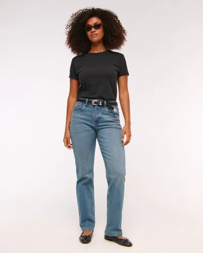 Abercrombie & Fitch Curve Love Mid Rise 90s Straight Jean In Blue