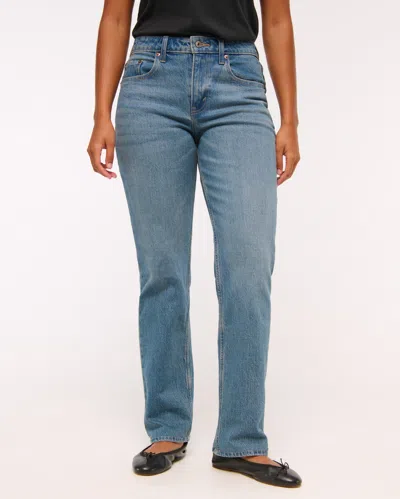 Abercrombie & Fitch Curve Love Mid Rise 90s Straight Jean In Blue