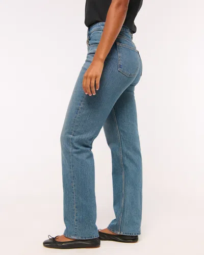 Abercrombie & Fitch Curve Love Mid Rise 90s Straight Jean In Blue