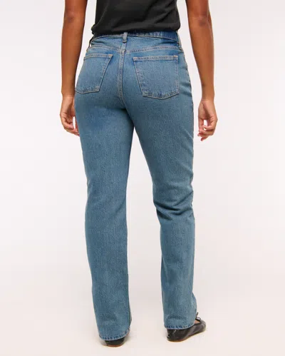 Abercrombie & Fitch Curve Love Mid Rise 90s Straight Jean In Blue