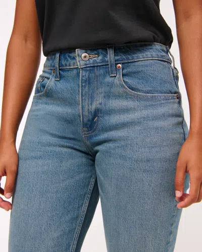 Abercrombie & Fitch Curve Love Mid Rise 90s Straight Jean In Blue