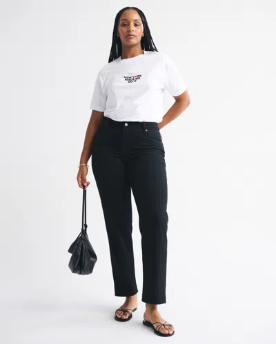 Abercrombie & Fitch Curve Love Mid Rise 90s Straight Jean In Black