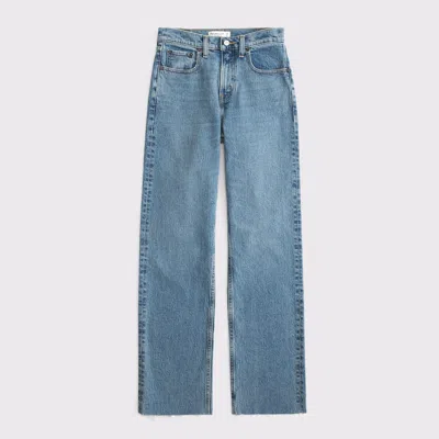 Abercrombie & Fitch High Rise 90s Relaxed Frayed Hem Jean In Blue