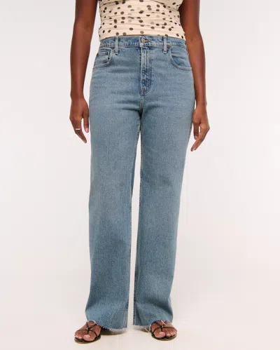 Abercrombie & Fitch High Rise 90s Relaxed Frayed Hem Jean In Blue