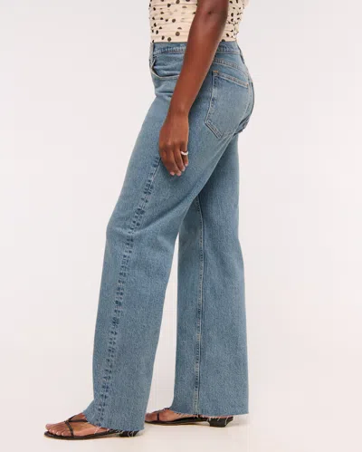 Abercrombie & Fitch High Rise 90s Relaxed Frayed Hem Jean In Blue