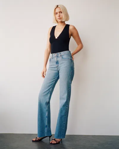 Abercrombie & Fitch High Rise 90s Relaxed Frayed Hem Jean In Blue