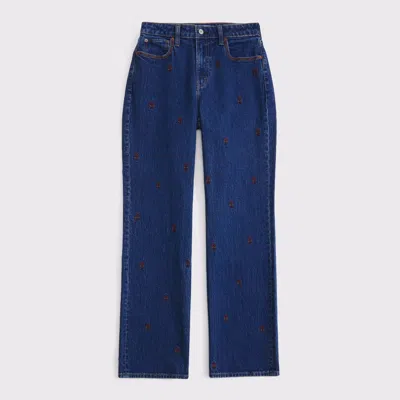 Abercrombie & Fitch Curve Love High Rise 90s Relaxed Floral Embroidered Jean In Blue
