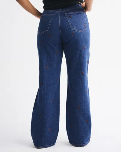 Abercrombie & Fitch Curve Love High Rise 90s Relaxed Floral Embroidered Jean In Blue