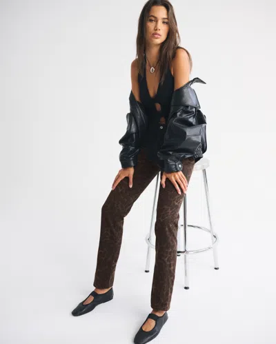 Abercrombie & Fitch Mid Rise 90s Straight Leopard Print Jean In Brown