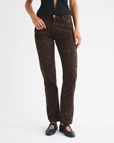Abercrombie & Fitch Mid Rise 90s Straight Leopard Print Jean In Brown