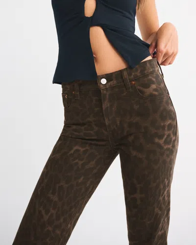 Abercrombie & Fitch Mid Rise 90s Straight Leopard Print Jean In Brown