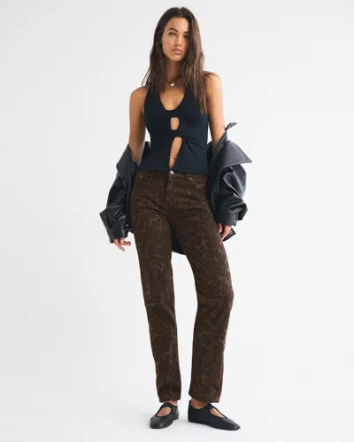 Abercrombie & Fitch Mid Rise 90s Straight Leopard Print Jean In Brown