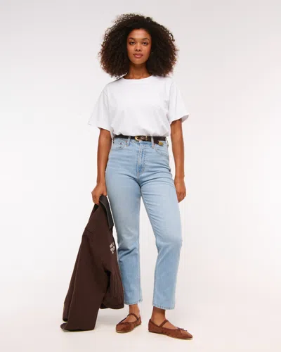 Abercrombie & Fitch Curve Love Ultra High Rise Ankle Straight Jean In Brown