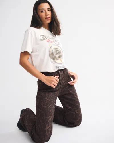 Abercrombie & Fitch Curve Love High Rise 90s Relaxed Leopard Print Jean In Brown