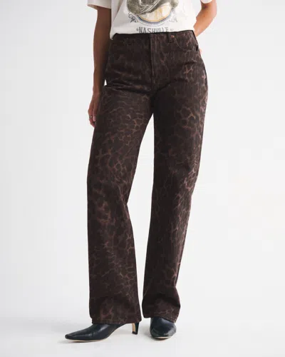 Abercrombie & Fitch Curve Love High Rise 90s Relaxed Leopard Print Jean In Brown