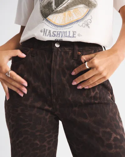 Abercrombie & Fitch Curve Love High Rise 90s Relaxed Leopard Print Jean In Brown