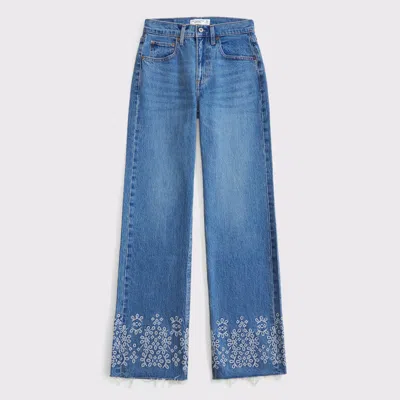 Abercrombie & Fitch Curve Love High Rise 90s Relaxed Cutwork Embroidered Jean