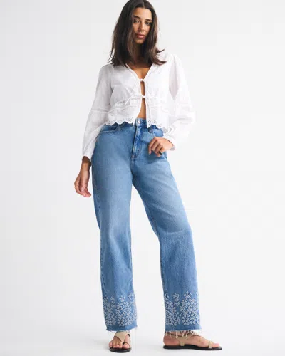 Abercrombie & Fitch Curve Love High Rise 90s Relaxed Cutwork Embroidered Jean