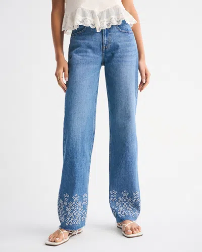 Abercrombie & Fitch High Rise 90s Relaxed Cutwork Embroidered Jean In Blue
