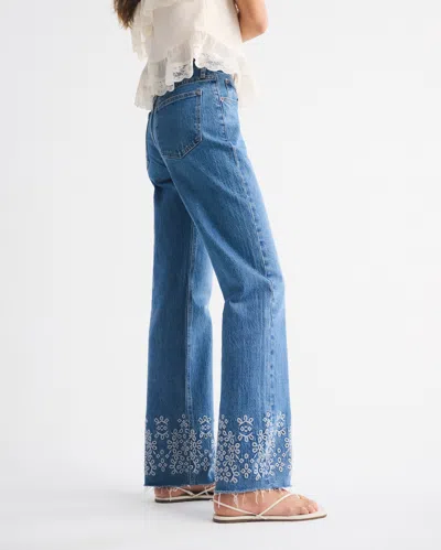 Abercrombie & Fitch High Rise 90s Relaxed Cutwork Embroidered Jean In Blue