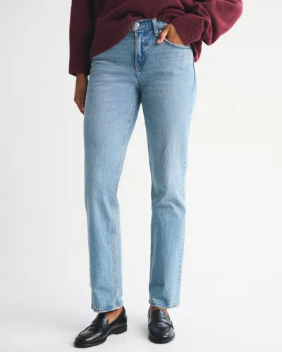 Abercrombie & Fitch Curve Love Mid Rise 90s Straight Jean In Blue