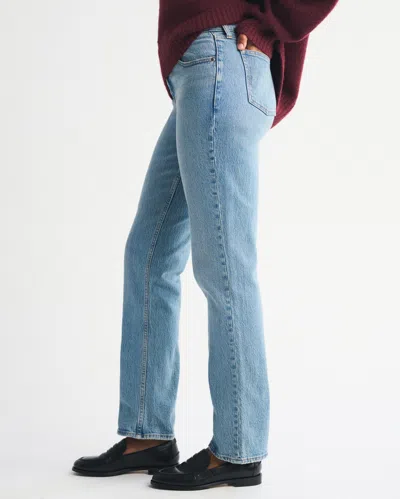 Abercrombie & Fitch Curve Love Mid Rise 90s Straight Jean In Blue