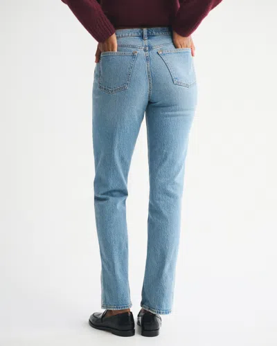 Abercrombie & Fitch Curve Love Mid Rise 90s Straight Jean In Blue