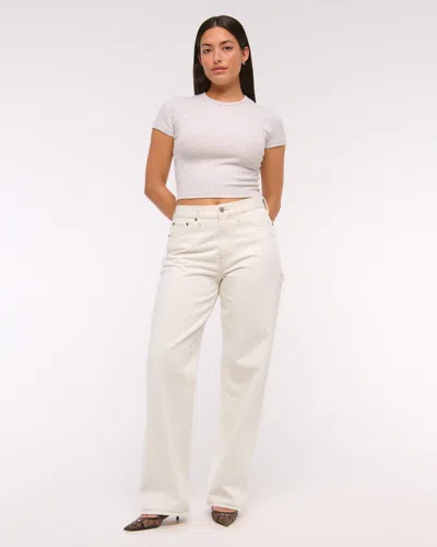 Abercrombie & Fitch Curve Love Mid Rise Slouchy Jean In White