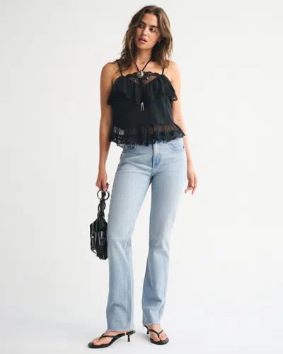 Abercrombie & Fitch Mid Rise 90s Straight Frayed Hem Jean In Black