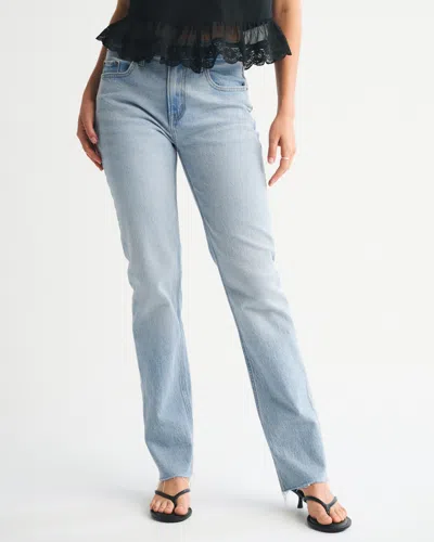 Abercrombie & Fitch Mid Rise 90s Straight Frayed Hem Jean In Black