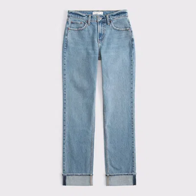 Abercrombie & Fitch Curve Love Mid Rise 90s Straight Cuffed Hem Jean In Blue