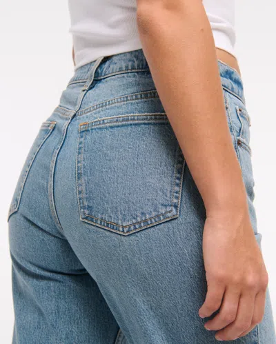 Abercrombie & Fitch Curve Love Mid Rise 90s Straight Cuffed Hem Jean In Blue