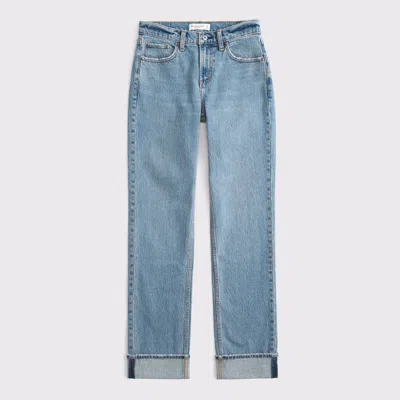 Abercrombie & Fitch Mid Rise 90s Straight Cuffed Hem Jean In Blue