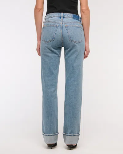 Abercrombie & Fitch Mid Rise 90s Straight Cuffed Hem Jean In Blue